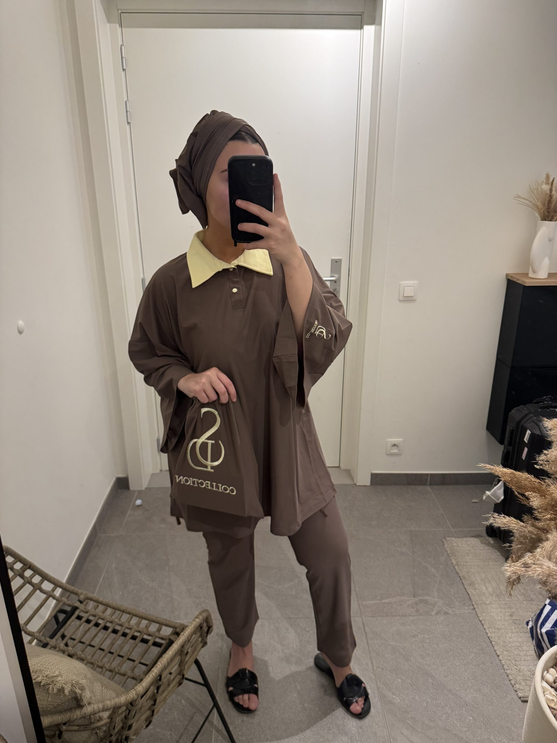 Burkini polo 4 pièces - Brown et jaune pastel – Image 6