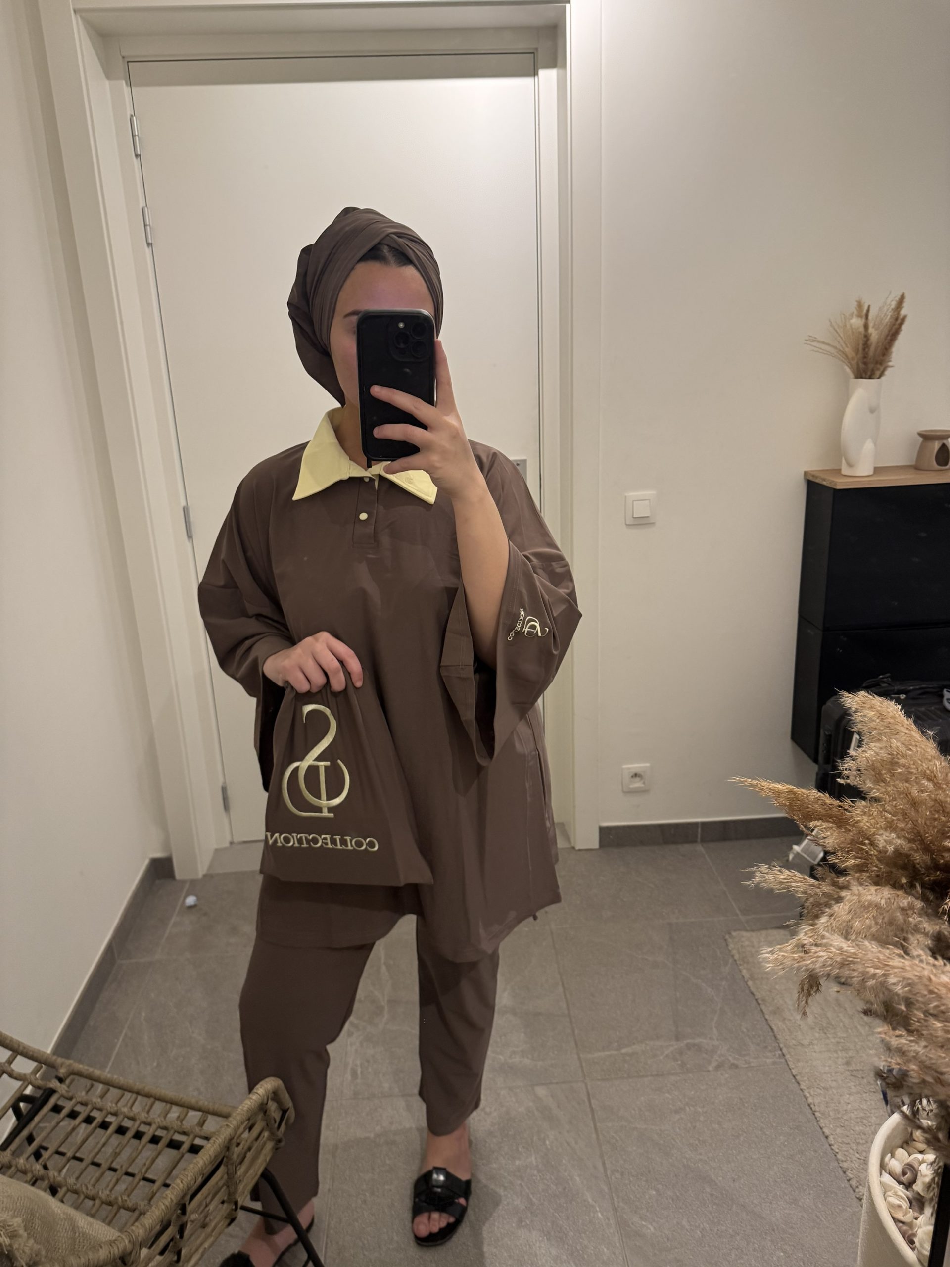 Burkini polo 4 pièces - Brown et jaune pastel – Image 2