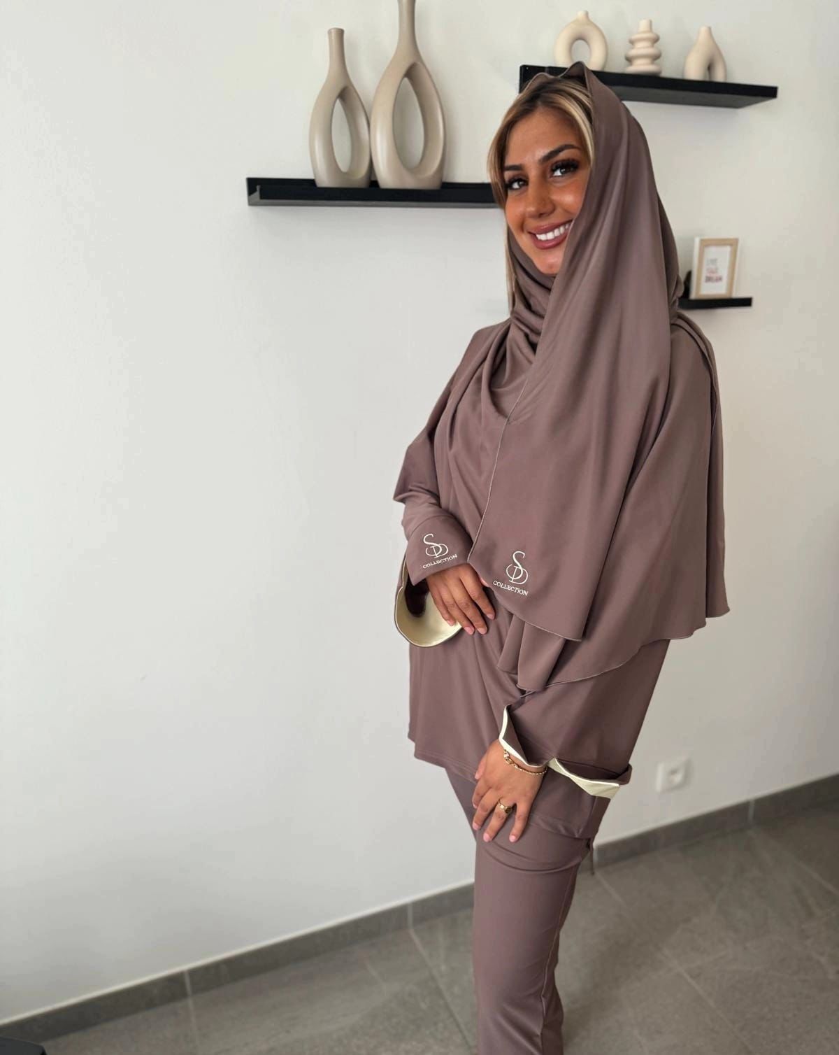 Burkini 4 pièces - Brown et manche pastel